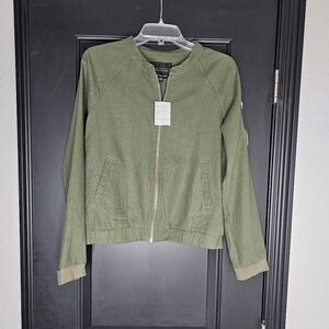Sanctuary Olive Green Linen Women's Bomber Jacket New With Tags